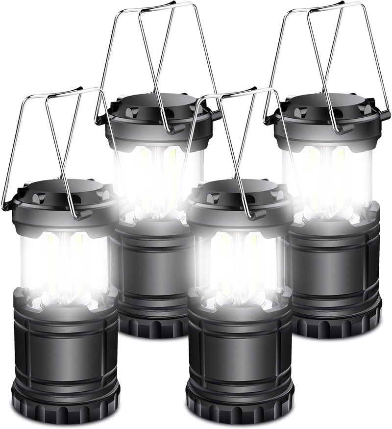 EXTRASTAR 4 Pcs LED Camping Lantern, Battery Powered Compact LED Lanterns, Suitable Survival Kits for Hurricane, Waterproof Portable Emergency Light for Storm, Outages, Black - Image 1